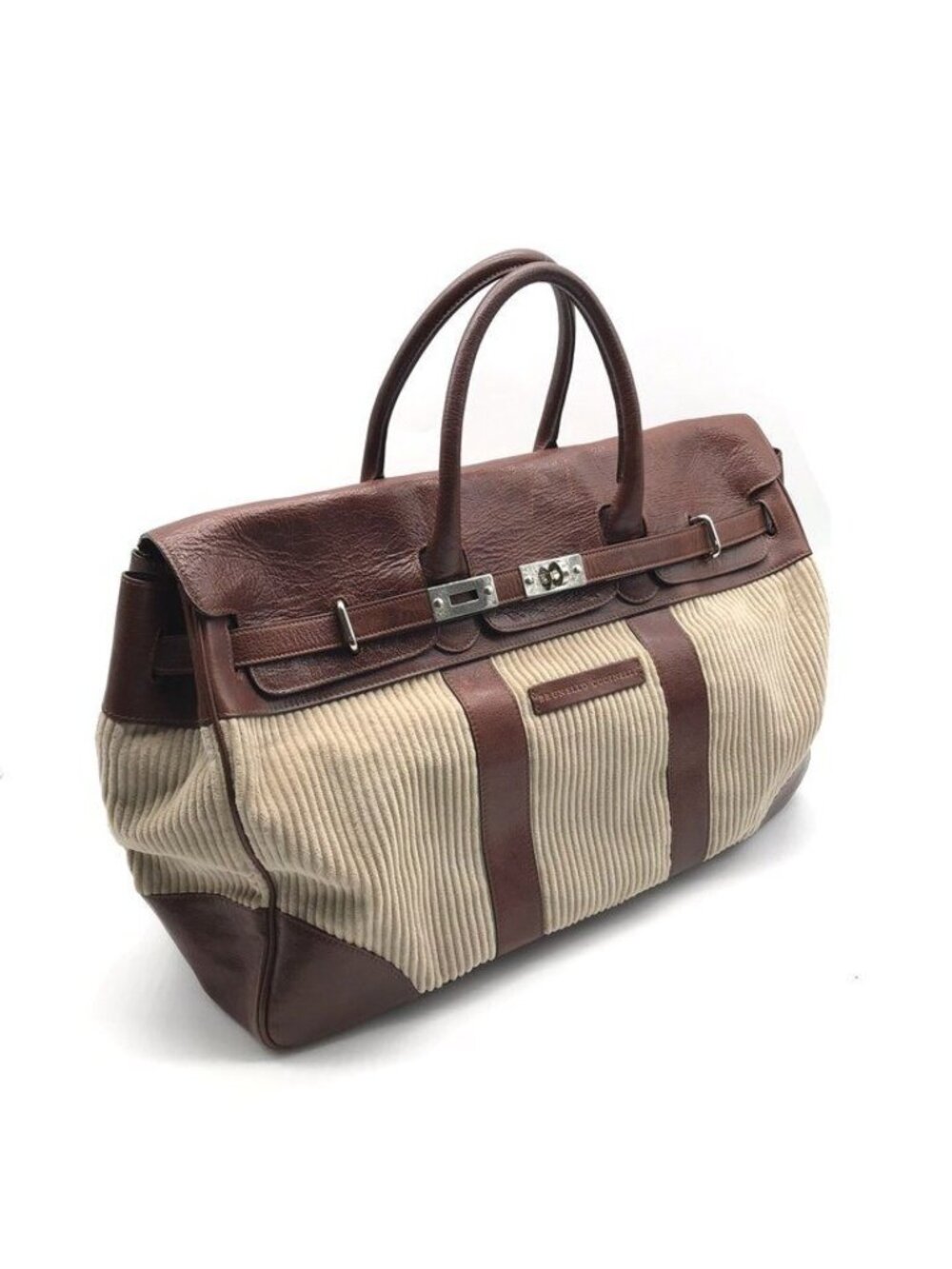 Brunello Cucinelli Weekender Country Hand Boston Leather Corduroy Travel Bag - Picture 2 of 10